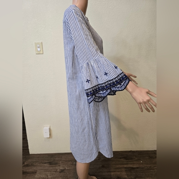 Ralph Lauren 14  Cotton Gauze Beachy Embroidered Striped Tunic Dress - Picture 5 of 7